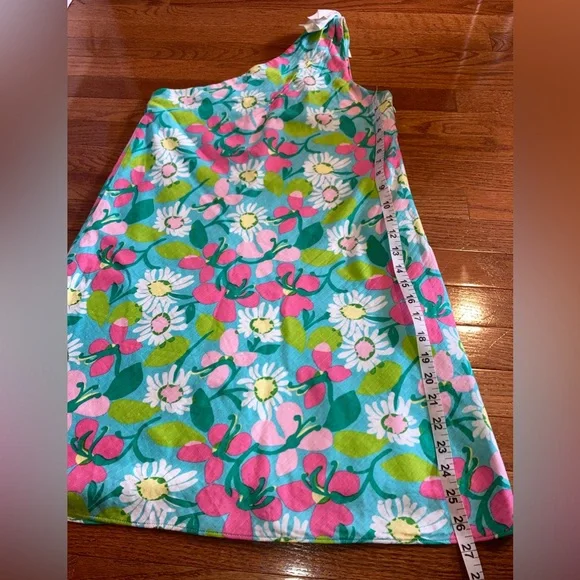 🌸Lilly Pulitzer Dress Girls 16 One Shoulder Shorely Blue Portrait of a Picnic - Picture 10 of 12